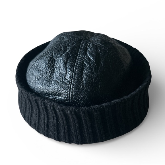 Wilsons Leather & Ribbed Knit Beanie Unisex Size L/XL Black Warm Winter Hat
